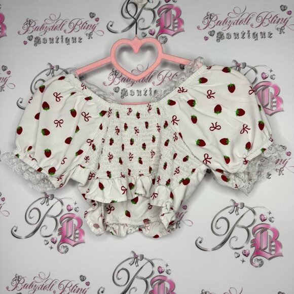 Sweet society milk maid crop top strawberries π ruffle lace puff sleeve cute - Picture 5 of 7